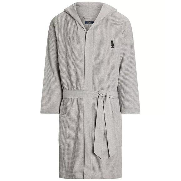 POLO RALPH LAUREN MEN'S THERMAL HOODED‎ ROBE GRAY L/XL NWT - Picture 1 of 3